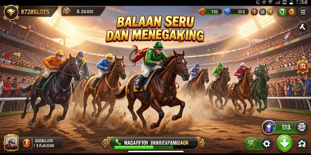 Screenshot gameplay menunjukkan balapan yang seru dan menegangkan di 8728SLOTS.