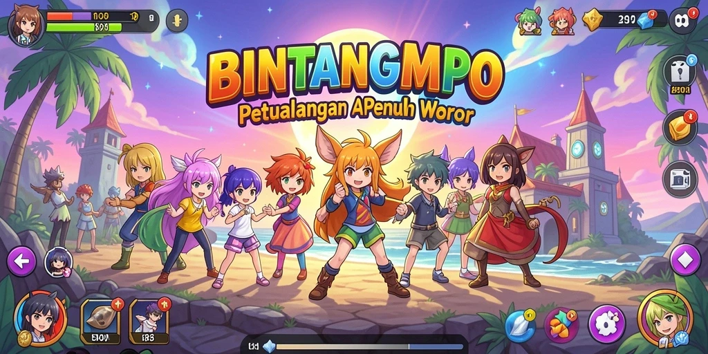 Tampilan gameplay seru dalam BINTANGMPO dengan karakter anime.