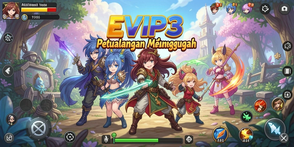 Tangkapan layar menunjukkan karakter anime bertarung di medan perang yang indah.