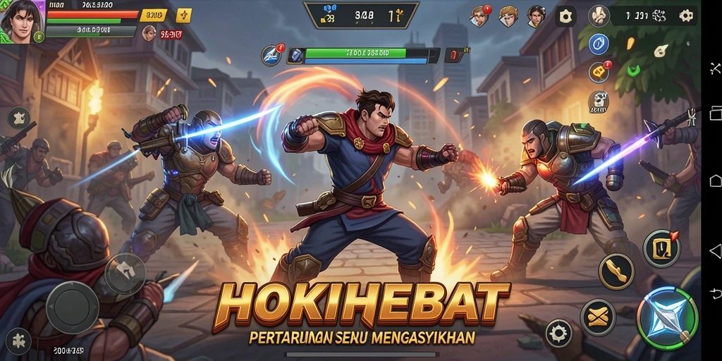 Screenshot gameplay HOKIHEBAT menampilkan aksi pertarungan yang dinamis.