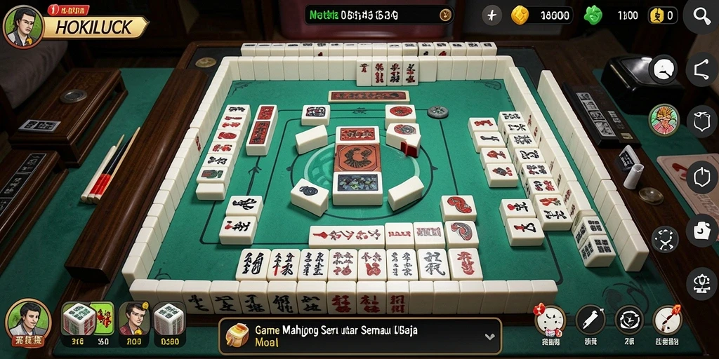Screenshot dari gameplay HOKILUCK yang menampilkan suasana permainan Mahjong.