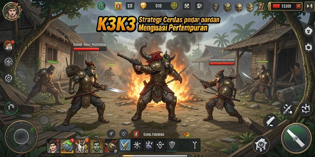 Screenshot permainan K3K3 menampilkan pertempuran strategi yang seru.