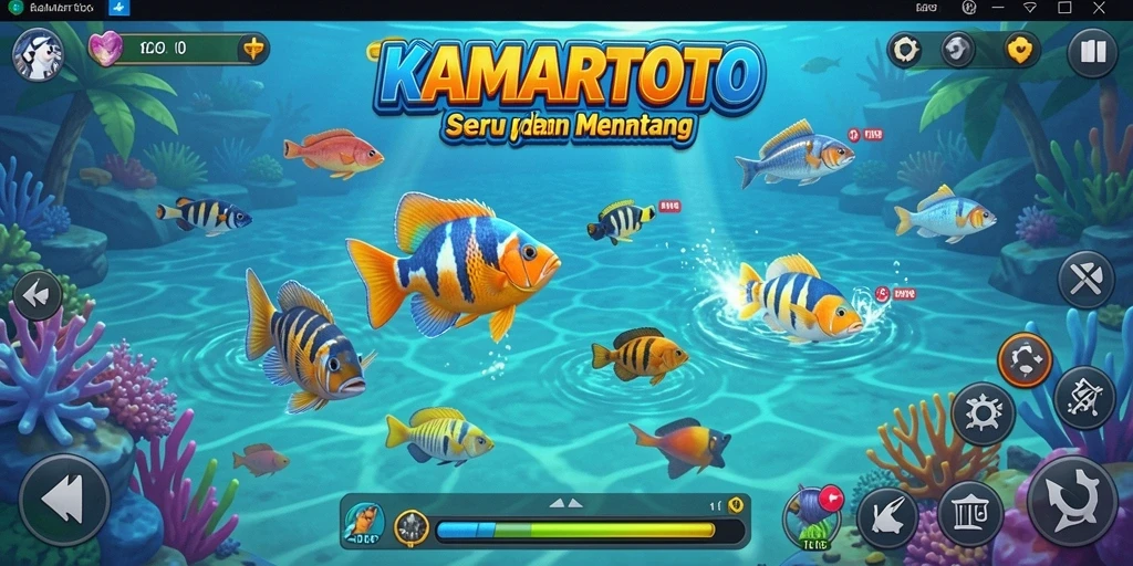 Screenshot gameplay KAMARTOTO menampilkan aksi menangkap ikan yang seru.