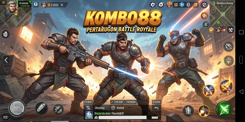 Tampilan utama gameplay KOMBO88 saat pemain bertarung di medan perang.