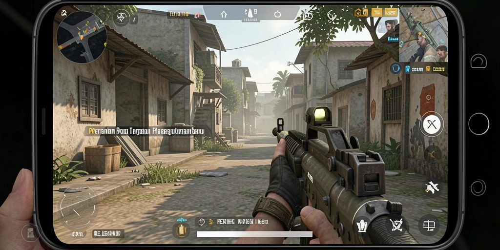 Screenshot menampilkan gameplay seru REJEKIHUB dalam aksi FPS.